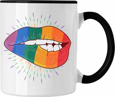 Produktbild von Trendation - LGBT Tasse Geschenk für Schwule Lesben Transgender Regenbogen Lustige Grafik Regenbogen Bunte Lippe (Schwarz)