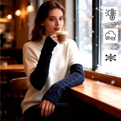 Produktbild von 3 Paar Armstulpen für Damen, Lange Fingerlose Handschuhe, Pulswärmer, Uni Winterhandschuhe, Weiche Armwärmer