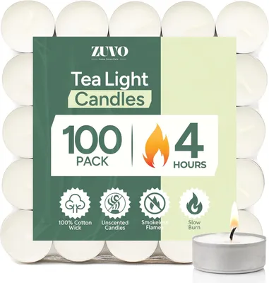 Zdjęcie produktu dla Świece tealight, czas palenia 4 godziny, białe, bez zapachu. (Opakowanie 100 sztuk)