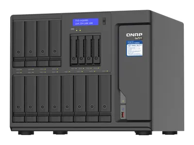 Produktbild von QNAP TVS-H1688X - NAS-Server - 16 Schächte - SATA 6Gb/s - RAID RAID 0, 1, 5, 6, 10, 50, JBOD, 5 Hot Spare, 6 Hot Spare, 60, 10-Hot-Spare, RAID TP - RAM 32 GB - Gigabit Ethernet / 2.5 Gigabit Ethernet / 10 Gigabit Ethernet - iSCSI Support