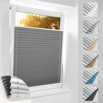 Image de Stores plissés sans perçage, occultants, gris, 60x130 cm, thermiques, 100% occultants, protection contre la lumière, protection solaire, pour fenêtre ou porte