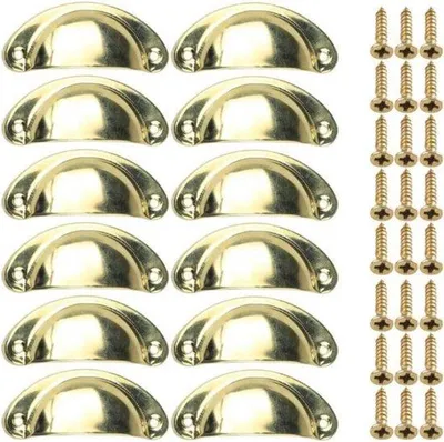 Obrázek produktu pro Železné retro úchytky ve tvaru mušle – 12 kusů – 8,1 × 3,4 cm – se šrouby – úchytky na dvířka kuchyňských skříněk