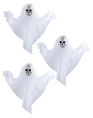 Produktbild von Weiße Geister 3er Set – Hängedeko mit Totenkopf, Halloween Geisterdeko für Innen & Außen, Grusel Party Dekoration