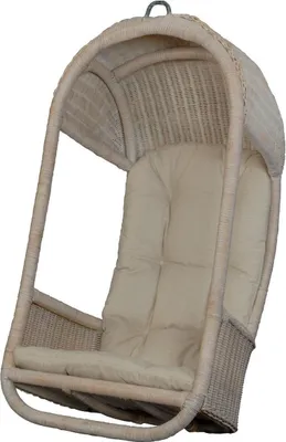 Produktbild von KRINES HOME Korb Hängesessel Hängeschaukel/Hängekorb aus Rattan in der Farbe Weiss gewaschen, Weißer Hängesessel inkl. Polster