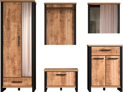 Produktbild von trendteam Garderobenkombination Enna, Mango/Schwarz, Stellmaß B/H/T ca. 249/195/39 cm