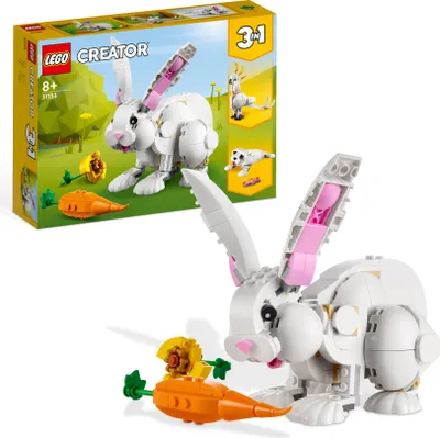 Produktbild von LEGO 31133 Creator 3in1 Weißer Hase Tierspielzeug Set mit Hasen-, Robben- und Papageienfiguren, Baustein-Konstruktionsspielzeug für Kinder ab 8 Jahren