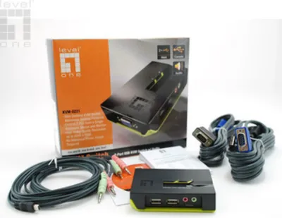 Produktbild von LevelOne 2-Port USB KVM Switch mit Audio, 2048 x 1536 Pixel, Schwarz, Grün