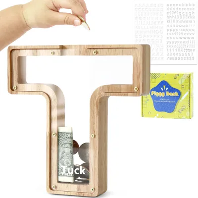 Productafbeelding van Houten spaarvarken - Letterontwerp - Om geld te sparen - Letter T