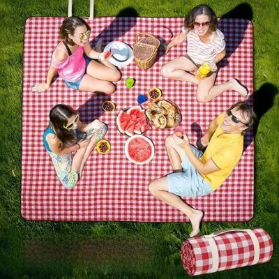 Produktbild von Picknickdecke Outdoor Extra Groß - 203-teiliges x 203 cm, tragbare wasserdichte Picknickdecke, maschinenwaschbare, 3-lagige Faltbare Picknickmatte mit sandabweisender Rückseite (Rot)