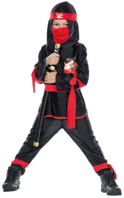 Produktbild von Mottoland 116228 152, Maskenkostüm, Kind, Männlich, Mittelalterlich, Ninja, Schwarz, Rot