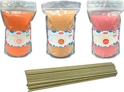 Produktbild von Eventset XL 3 Kg Zuckerwattezucker inklusive 200 Zuckerwattestäbe 40 cm Aromazucker Farbzucker Zucker (Set 2 Kirsche, Cola, Erdbeere + 200 Stäbe)