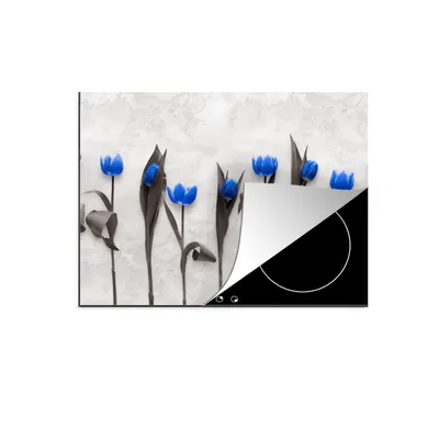 Produktbild von KitchenYeah© Herdabdeckplatte Blumen - Tulpen - Blau , 60x52cm, Küche Deko, Glaskeramikkochfeld Herdabdeckung, Abdeckplatte fùr Kochfeld