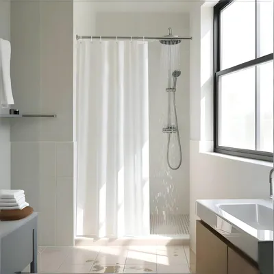 Produktbild von Schmaler, weißer Duschvorhang 100 x 180 cm, schimmelresistent, Polyestergewebe, extra schmaler Duschvorhang, wasserabweisender Badvorhang mit Metallösen, Breite 100 x Höhe 180 cm