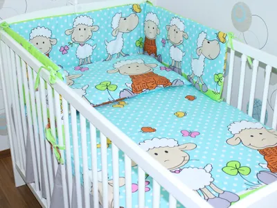 Produktbild von 3 teiliges Baby Bettset mit Bettwäsche und Nestchen für Bett 70x140 cm - 22. Schaf Türkis