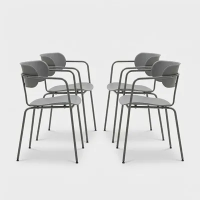 Image de Lot de 4 chaises en métal et polypropylène au design moderne Asmar - Gris