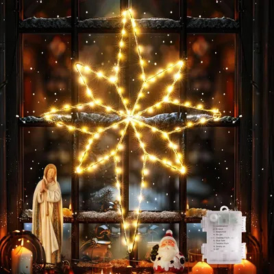 Immagine prodotto di Stella di Natale pieghevole, 58 cm, 118 LED, luce bianca calda, decorazione per finestre
