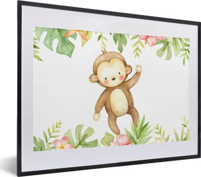 Produktbild von MuchoWow® MuchoWow® Gerahmtes Poster Affe - Dschungel - Aquarell 40x30 cm - Poster mit zchwarzem Bilderrahmen - Bilderrahmen - Poster im Rahmen