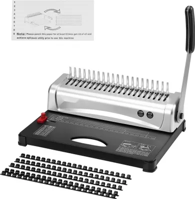 Produktbild von Bindemaschine, Kammbindemaschine 21-Loch-Bindung 450 Blatt - Buchbindemaschine mit 100 Stück 3/8 Zoll Kammbinderücken - Briefgröße, A4, A5