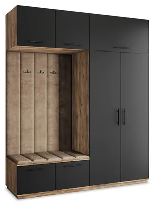 Produktbild von Masseno Garderobe-Set REMA 200/240/60 cm Modern Garderobenschrank Eiche Lefkas, Veloursstoff MONOLITH 09 (Beige)