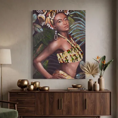 Zdjęcie produktu dla Wielokolorowy obraz na płótnie kobieta z aplikacjami 90x3x120 cm