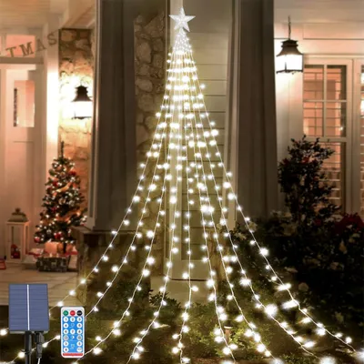 Solar-Lichterkette, 198 LEDs, 8 Modi, Wasserfall, für Innen & Außen