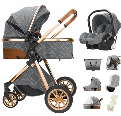 Productafbeelding van 3-In-1 Kinderwagen - Reiswieg - Autostoeltje - Wandelwagen - Compact Opvouwbaar - Roestvrij Staal Frame