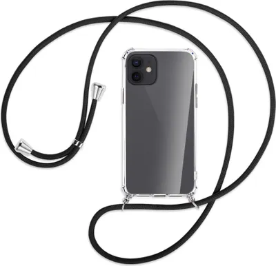 Produktbild von Handykette Backcover-Schutzhülle mit Band (Metall silberfarben) für Apple iPhone 12, 12 Pro - schwarz