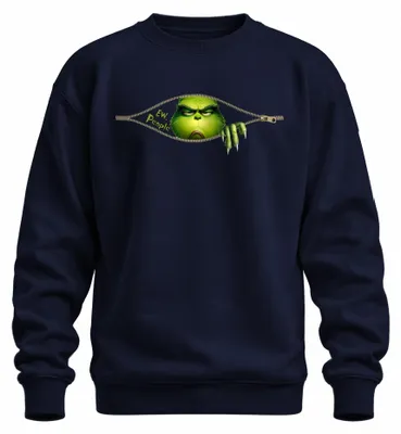 Productafbeelding van Ew People Grinch Rits Trui, grappig kerstmotief, uni, marineblauw, maat XL