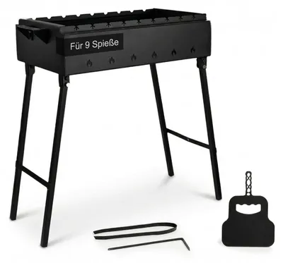 Produktbild von Klappbar Mangal 60 cm für 9 Spieße  Stahl 2,0mm, Holzkohlegrill BBQ für Spieße oder Grillrost Schaschlik Shashlychnik Grill mit Grillfächer