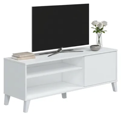 Produktbild von Fernsehschrank Viring, Ständer für Wohnzimmerfernseher, Niedriges Wohnzimmer-Sideboard, TV-Ständerbasis, 135x40 h50 cm, Weiß