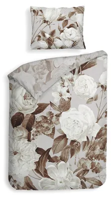 Produktbild von Heckettlane Danna Bettbezug - 135x200 cm – Baumwoll-Satin – Hochwertige Bettwäsche mit motiv – Weich - Atmungsaktiv und Hautfreundlich – inkl. 80x80 cm Kissenbezug – Beige