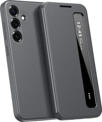 Immagine prodotto di Custodia in Finto cuoio per Samsung Galaxy S26, custodia intelligente per cellulare con finestra laterale intelligente Grigio