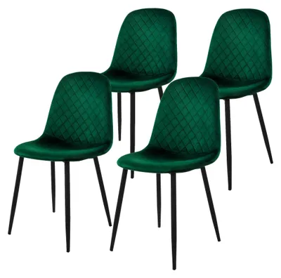 Zdjęcie produktu dla Zestaw 4 krzeseł do jadalni ML-Design z oparciem, ciemnozielone, wykonane z aksamitu