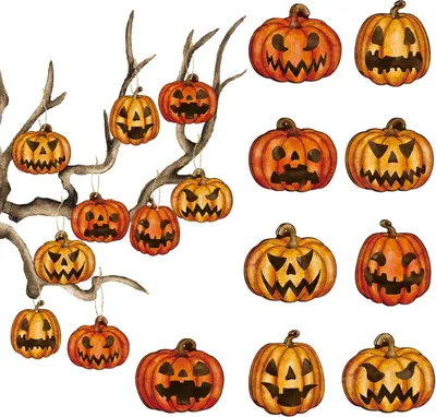Produktbild von 18 Stück Halloween-Baumschmuck, Ornamente, Halloween-Hängeornamente, Retro-Kürbis-Hängeanhänger, Ornamente, Halloween-Party-Dekoration, Zubehör für Urlaub, Party, drinnen, Zuhause (Papier)