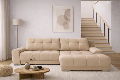 Produktbild von Kaiser Möbel Ecksofa mit schlaffunktion und bettkasten, Eckcouch WAVE stoff SORO Rechts Hellbeige