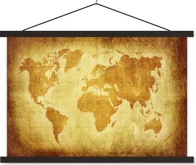 Produktbild von MuchoWow® Textilposter Weltkarte - Papyrus - Braun - Kinder - Jungen - Mädchen 120x80 cm mit schwarzem Rahmen - Wanddeko