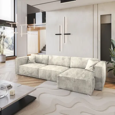 Produktbild von Masseno Ecksofa TOLMO P mit Schlaffunktion L-Form, Sofa mit Bettkasten, Wohnzimmersofa, Couch, Soffa, Bettsofa, Couchgarnitur- Creme, POSO 100