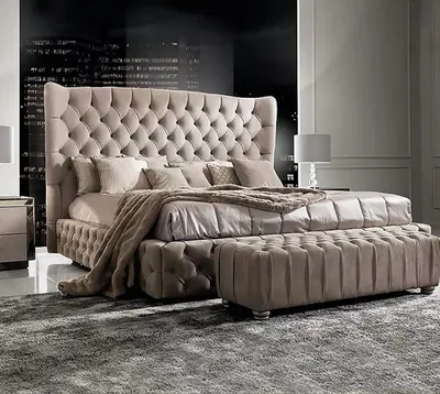 Produktbild von Echtes Chesterfield Bett Doppel Hotel Betten Textil Polster 160x200cm Stoff Neu
