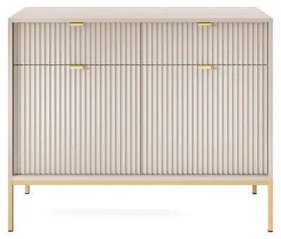 Produktbild von Möbae Lumina KSZ104 Kommode Beige 104 cm – Sideboard modern, 2 Schubladen, 2 Türen, Stauraum, goldene Beine