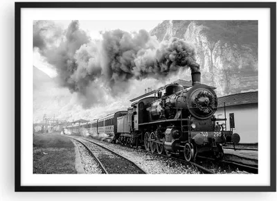 Produktbild von Gerahmtes Poster - Schwarzer Rahmen - Zug Schwarzweiß Rauch - 70x50 cm - Wand Bild - Wanddeko - Wandbilder - Kunstposter - Wandposter - Bilderrahmen - Bilder - Kunstdruck - Wandbild - P2BAA70x50-4315