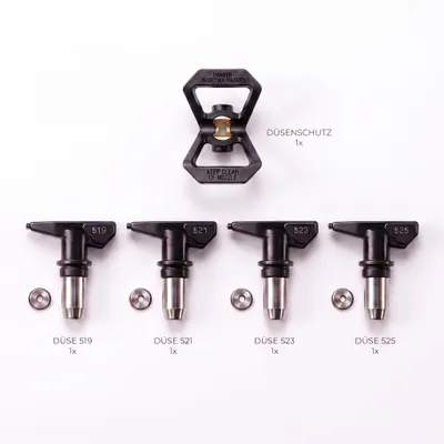 Produktbild von Profispray Airless Farbdüsen Set 519, 521, 523 & 525 mit Düsenhalter, KI-generiertes Bild