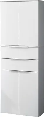 Produktbild von FACKELMANN Doppel-Hochschrank KARA / Badschrank mit Soft-Close-System / Maße (B x H x T): ca. 61 x 176 x 32 cm / mit Schubladen und Türen / Korpus: Weiß matt / Front: lackiertes Glas in Weiß