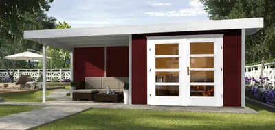 Produktbild von weka Designhaus 126 B Gr.1, schwedenrot, 28 mm, DT, Anbau ca. 300 cm, ohne RW, Farbe:schwedenrot, Dachform:Flachdach