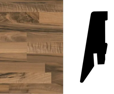 Produktbild von KRONOTEX | 2,40 m | Braun 1440 mm Sockelleiste, Ticino Nussbaum D1440 Nachbildung Ktex 1, Dekorleiste mit Stecksystem, Laminatfolie Ummantelung, Montagefreundliche Cliptechnik