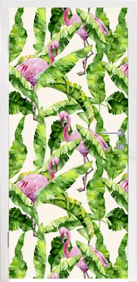 Produktbild von MuchoWow® Türtapete Selbstklebende Türfolie Flamingo - Blätter - Muster 90x215 cm Türposter Türaufkleber Klebefolie Türklebefolie - Plakat an der Tür - Türsticker - Aufklebern