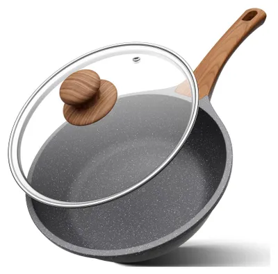 Image de Poêle haute avec couvercle – Poêle antiadhésive en granit, compatible induction