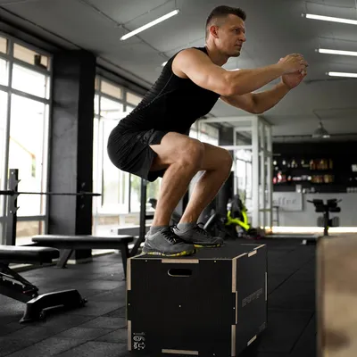 Produktbild von Plyo Box 3-in-1 Sprungbox Buchenholz, Plyometrische Jumpbox, Schwarz | 3 Höhen: 41/51/61 cm | bis 120 kg | 14 kg