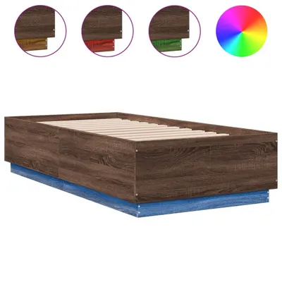 Produktbild von vidaXL Bettgestell mit LED Braun Eichen-Optik 90x190 cm Holzwerkstoff