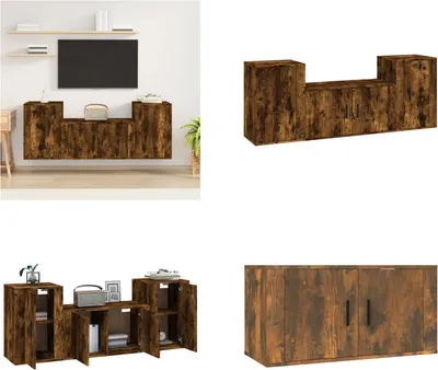 Produktbild von vidaXL 3 tlg. TV Schrank Set Räuchereiche Holzwerkstoff - TV-Schrank-Set - TV-Schrank-Sets - Wohnwand - Schrankwand