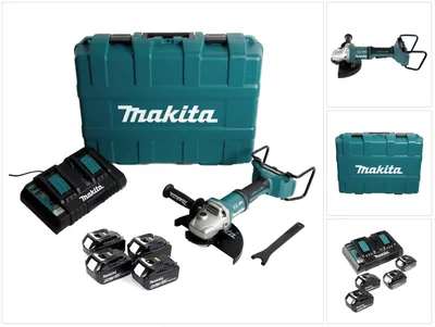 Obrázek produktu pro Makita DGA 900 G4KX2 akumulátorová úhlová bruska 36V ( 2x18V ) 230mm bezkartáčová + 4x baterie 6,0Ah + dvojitá nabíječka + Ezynut + kufr